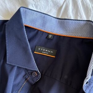 Eterna Slim Fit Dress Shirt in Navy with Orange Accent